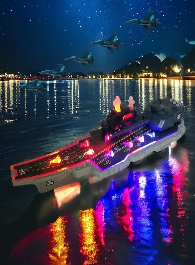 Babelly Big Aircraft Carrier Friction Powered Push n go with Lights and Sound Simulation Army Ship Warship Weapon Toy Military Vehicles Play Set Battleship Planes Fighter Jet Tank - Image 4